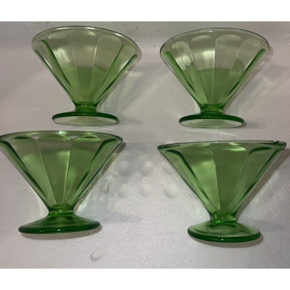 4 -1920 Federal Glass Dessert Sherbet Dish Bowl Depression Uranium Vaseline VTG - Picture 6 of 11